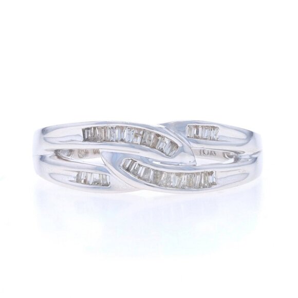 White Gold Diamond Knot Band - 10k Baguette 1/5ctw Love Ring